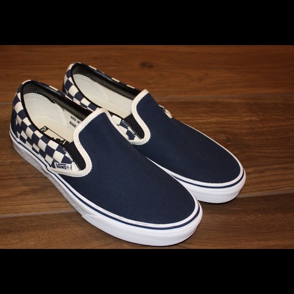 navy blue van slip ons